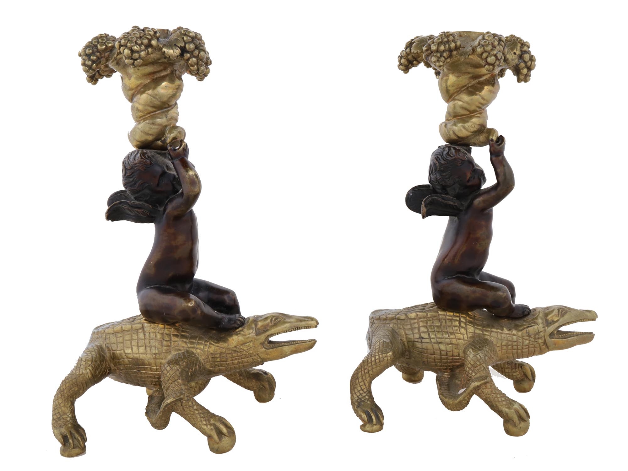 PAIR OF CROCODILE AND CUPID CANDLESTICKS C. 1810 PIC-2